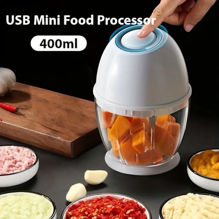 Kompakt 400 ml USB Mini Foodprosessor - Elektrisk Hvitløks- og Grønnsakshakker