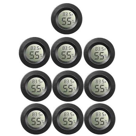 10-pakning Mini Hygrometer Termometer Digital LCD-skjerm for drivhus Barnerom Reptil Inkuba_Billige gaver Svart