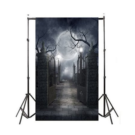 Halloween Natt Fullmåne Bakgrunn Mørkt Tre Kirkegård Fotografi Bakgrunn Hjemsøkt Skummel Kirkegård Fest Banner Halloween Fest Dekorasjon Pho