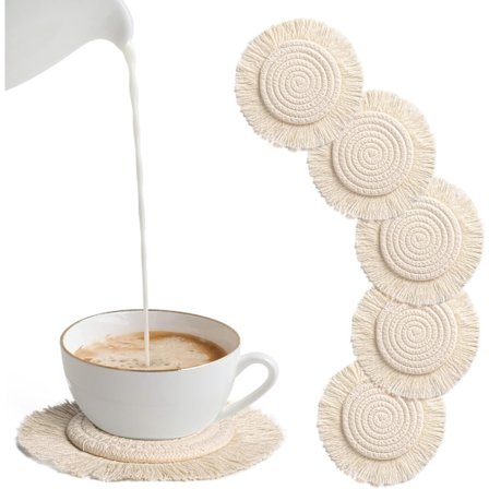 Sæt med 6 runde glasunderlag flettet glasunderlag skridsikre bordskåner