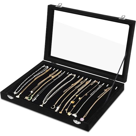 Smyckesorganisatör Halsbandslåda, Sammetshalsbandsorganisatör med Transparent Lock, Halsbandsutrustning med 20 Krokar och Låsbar