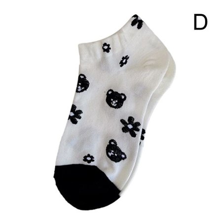 Dam Sommar Tunna Blomstersockor Svartvita Korta Ankelstrumpor