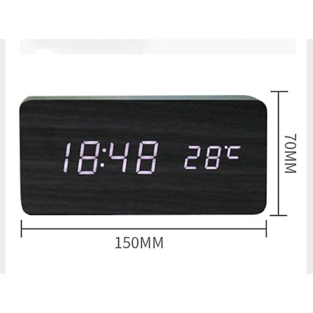 Retro træ vækkeur Kreativ lydløs student LED lysende elektronisk ur mode træ ur stue natbordsur sort træ hvid lampe