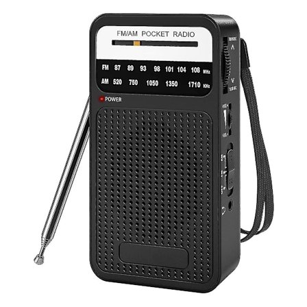 Am Fm fickradio, transistorradio med högtalare, hörlurar, bärbar radio för inomhus, utomhus