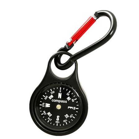 Kompass nøkkelring i sinklegering, kompass karabinkrok, funksjonell karabinkrok