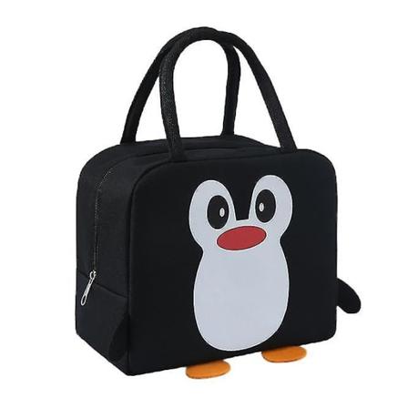 Lounaslaukku Piirretty Eristyspussi Söpö Pingviini Lounaspussi Alumiinifolio Lounaspussi Opiskelijan Lounaslaukku Musta Black