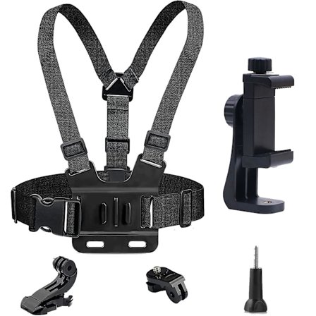 Säädettävä matkapuhelimen rintakiinnityshihna urheilukameran asennustelineellä + pyörivä matkapuhelinteline