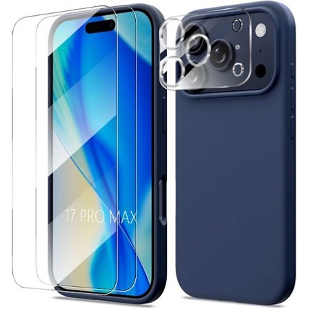 Silicone Cover - BOOLING - til iPhone 17 Pro Max - Stødabsorberende - 2 Glas - Kamerabeskyttelse - Marineblå