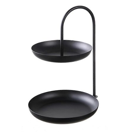 Frugtkurv i metaltråd, dobbelt lag, bordplade, lille slikholder, sort