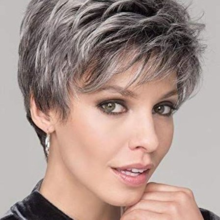 Kvinde paryk kort gradient grå til hvid