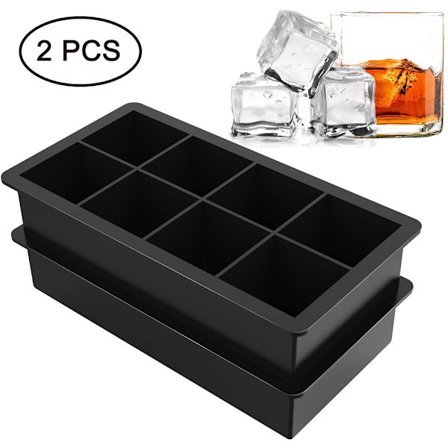 Pakke med silikone isterningbakker, 8 firkantede isterninger pr. bakke, ideel til whisky, cocktails, supper, babymad og frosne godbidder, fleksibel