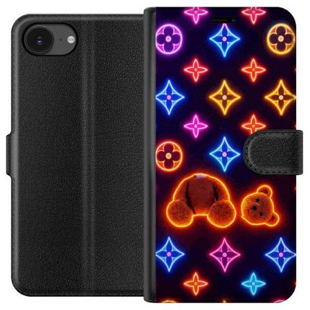 Kompatibel Tegnebogsetui til Apple Apple iPhone 16e Neonfarvet luksusmønster med glødende teddybjørn i pop art-æstetik