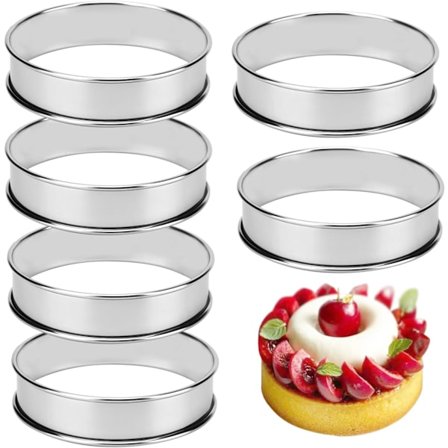6 stk./sæt Rund Muffinsring, Tærtering i Rustfrit Stål, Madformring kompatibel med Oksekødsbøffer, Spejlæg, Tortilla, Højde 2,5 cm (Diameter 10 cm, 