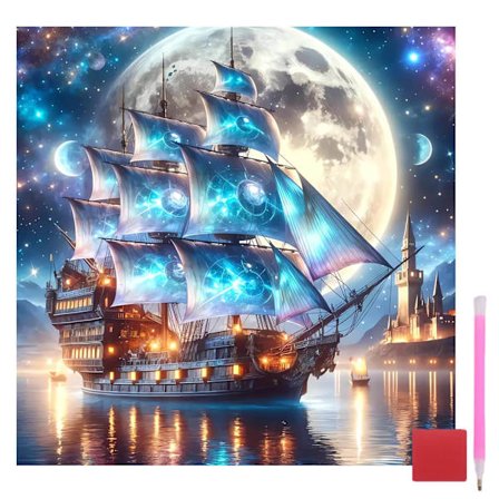 DIY Piratskib Diamant Kunst Sæt til Voksne, Diamantmaleri for Begyndere, Diamant Dot, Fuld Drill Dimond Kunst Maleri Sæt, Ædelstensmaleri, 
