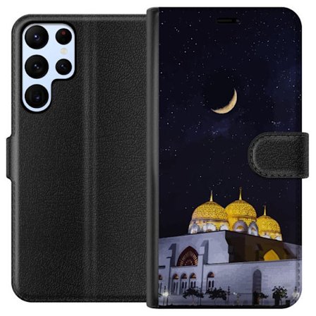 Kompatibel Tegnebogsetui til Samsung Galaxy S22 Ultra 5G Stjerneklar nat med gyldne kupler og halvmåne over oplyst moské