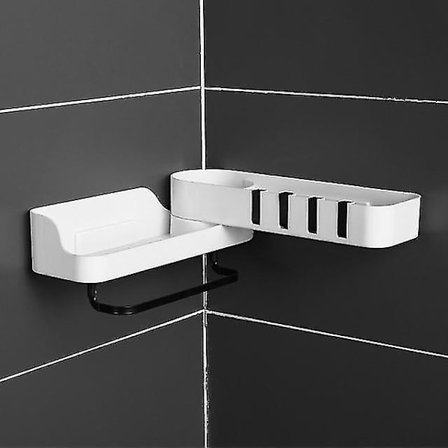 Kylpyhuoneen hylly, kulmaan asennettava, 2-in-1 säilytystarvikkeet