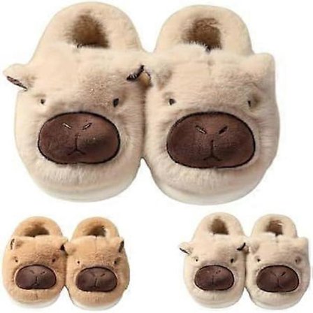 Söpöt Kapybara-tossut lapsille, mukavat pehmoeläin sisä-/ulkotossut, lämpimät talviset sisätossut, hauskat ja söpöt pehmeät liukutossut -lingling} 