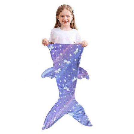 Havfruehale Tæppe Sovepose Blød Flanel Selvlysende Bærbar Sovesæk Foto Prop Kastetæppe til Hjemmet Børnehave-F