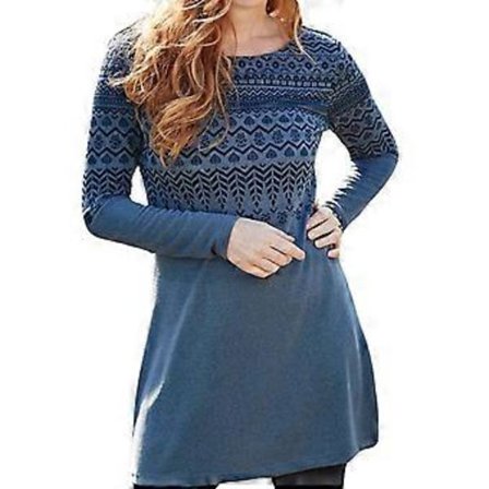 Dame Print Langermet Tunika Kjoler Casual Løs Passform Swing Kjole Blå XXL