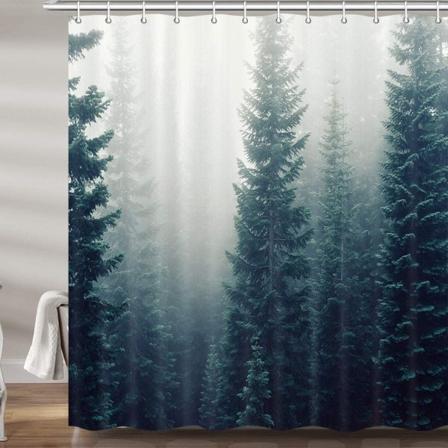 FogForest koristeellinen suihkuverho antiikkinen mäntymetsä luonnon vuoristomaisema päivitys polyesterikangas