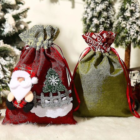 5 stk Julegaveposer med snor - Julenissen, snømann