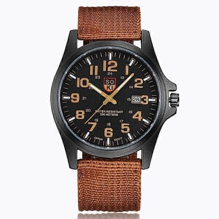 Sportsklokke for menn, stor urskive, kalenderklokke for menn, brun