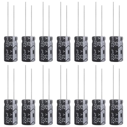 Kondensaattori 220uF 25V Alumiinielektrolyyttikondensaattori 6x12MM Elektrolyyttikondensaattori 220 uF MFD 105°C (15 kpl)