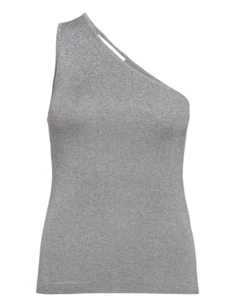 Slflura Lurex Shoulder Knit Top Grey Selected