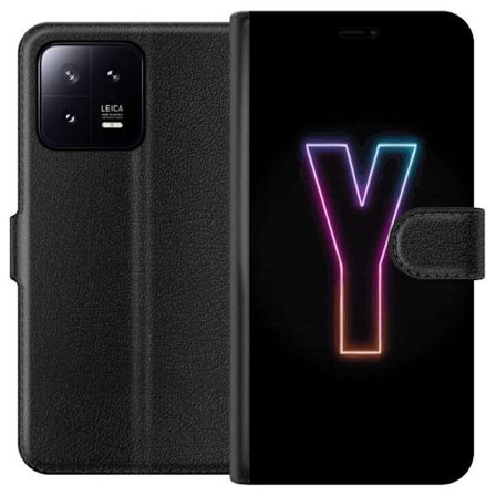 Kompatibelt Plånboksfodral till Xiaomi Xiaomi 13 Minimalistisk neonbokstav Y i färgskiftande ljus mot svart bakgrund
