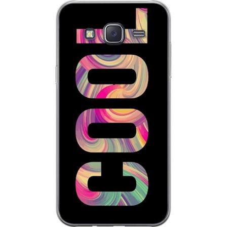 Kompatibelt Mobilskal till Samsung Samsung Galaxy J5 Modern typografisk konst med ordet LOVE i flytande regnbågsfärger mot svart bakgrund med stark