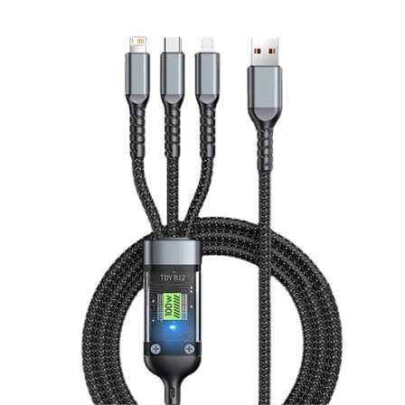 3-i-1 USB 100W 6A Snabbladdningskabel Bil USB Till Type-C Micro LIGHTNING Kabel För iPhone 16 15 14 13 Samsung Xiaomi Huawei(FMY)