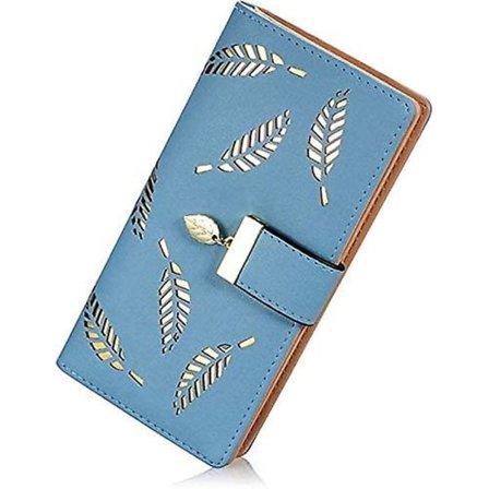 Dam Läder Plånbok Handväska Ihålig Bladmönster Dragkedja Handväska Knapp Koppling Väska (rosa)