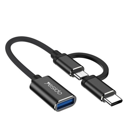 Yesido 2-in-1 USB-A to USB-C/Micro USB OTG Adapter, 10cm