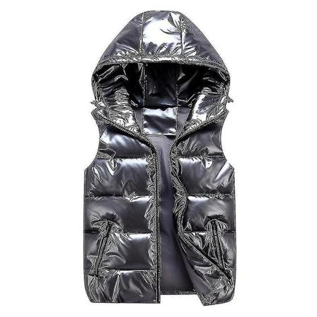 Unisex skinnende polstret vest med hette stativ krage vest for menn og kvinner Sztlv CMK Grey L