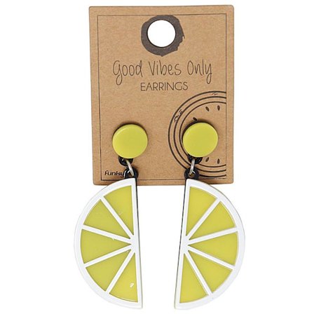 Hängande Örhängen - Hänge i form av Gul Citron Skiva/Citronskiva