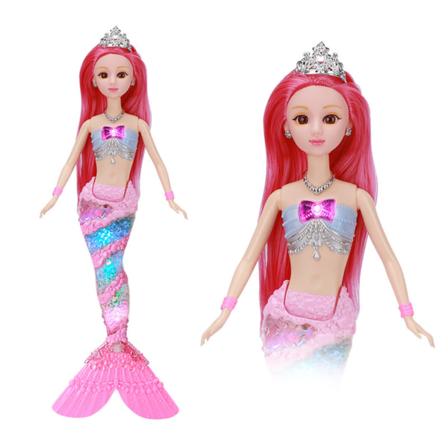 Barn sjöjungfru prinsessan docka Tiara sjöjungfruleksaker med färgglada ljus och musik födelsedagspresent för små flickor pink - a