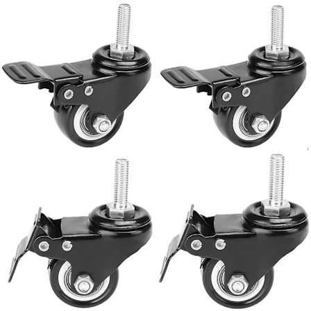 4-pak, låsende polyurethan hjul med 1,5" drejelig på drejelig stamme