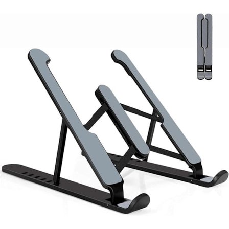 Laptopstativ med justerbar høyde i silikon, universelt stativ for bærbare datamaskiner og nettbrett i svart. Kjølende ventilert stativ