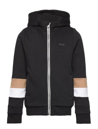 Hooded Cardigan Hettegenser Genser Svart BOSS*Betinget Tilbud