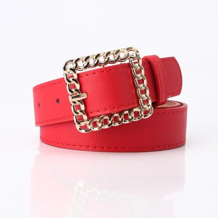Dambälten Trendigt dambälte ihåligt fyrkantigt spänne dekorativt bälte för kvinnor Elegant enkla jeansbyxbälte Red
