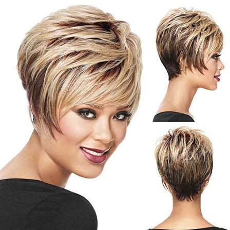 Lyhyt kerrostettu Pixie-peruukki Ruskea Ombre Blondi Synteettiset Peruukit