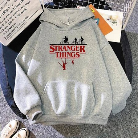 Stranger Things Hoodie | Tryckt Sweatshirt | Lediga Unisex Fan Kläder*XXXL*grå grå XXXL grå XXXL