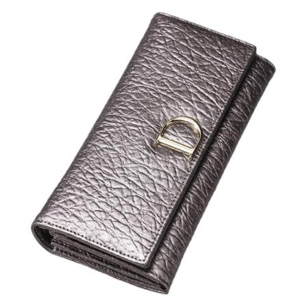 Kvinnor plånbok myntväska Lång äkta läder kohud rent läder Multi Card Slots Clutch Ancient silver
