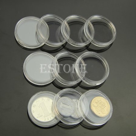 Hot 10 stk 28 mm klare runde etuier Møntopbevaring Kapsler Holder Rund Plast