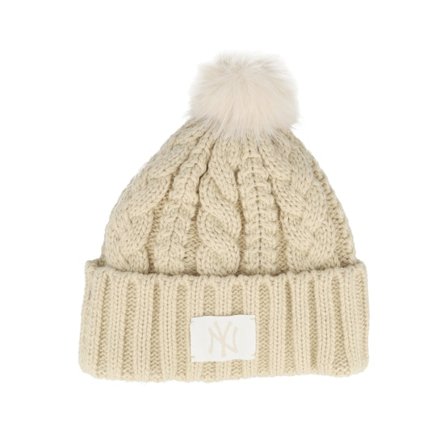 New Era - Beis pom Beanie - New York Yankees Womens Cable Wide Stone Pom @ Hatstore