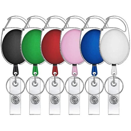 6-pak udtrækkelig nøglering, sammentrækkelig badgeholder nøglerulle, nøglefob snor udtrækkelig til ID-kortholder, kortholder, nøglekort
