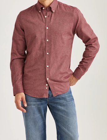 Morris Watts Flannel Shirt-Slim Fit - Burgundy - XL