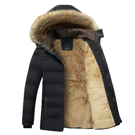 Vattentät parkajacka med huva med pälskrage för män