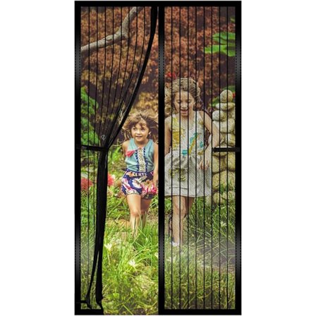 Magnetisk flugnät dörr, kraftigt insektsnät med stark magnetism som automatiskt stänger gardinen 90 * 210cm (svart)