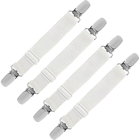 Elastiskt Dra-på-lakan Spännare, Justerbar Fästrem för Lakan, Soffa, Stryköverdrag (Vit, 4-pack) [DB]